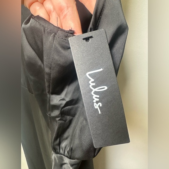 NWT! Lulu's Classic Elegance Black Satin Sleeveless Mock Neck Maxi Dress. large - Picture 6 of 10